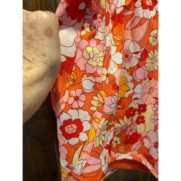 Avia Womens Running Shorts Size Large Orange Floral Print Double Layer W/Pocket - Picture 5 of 12